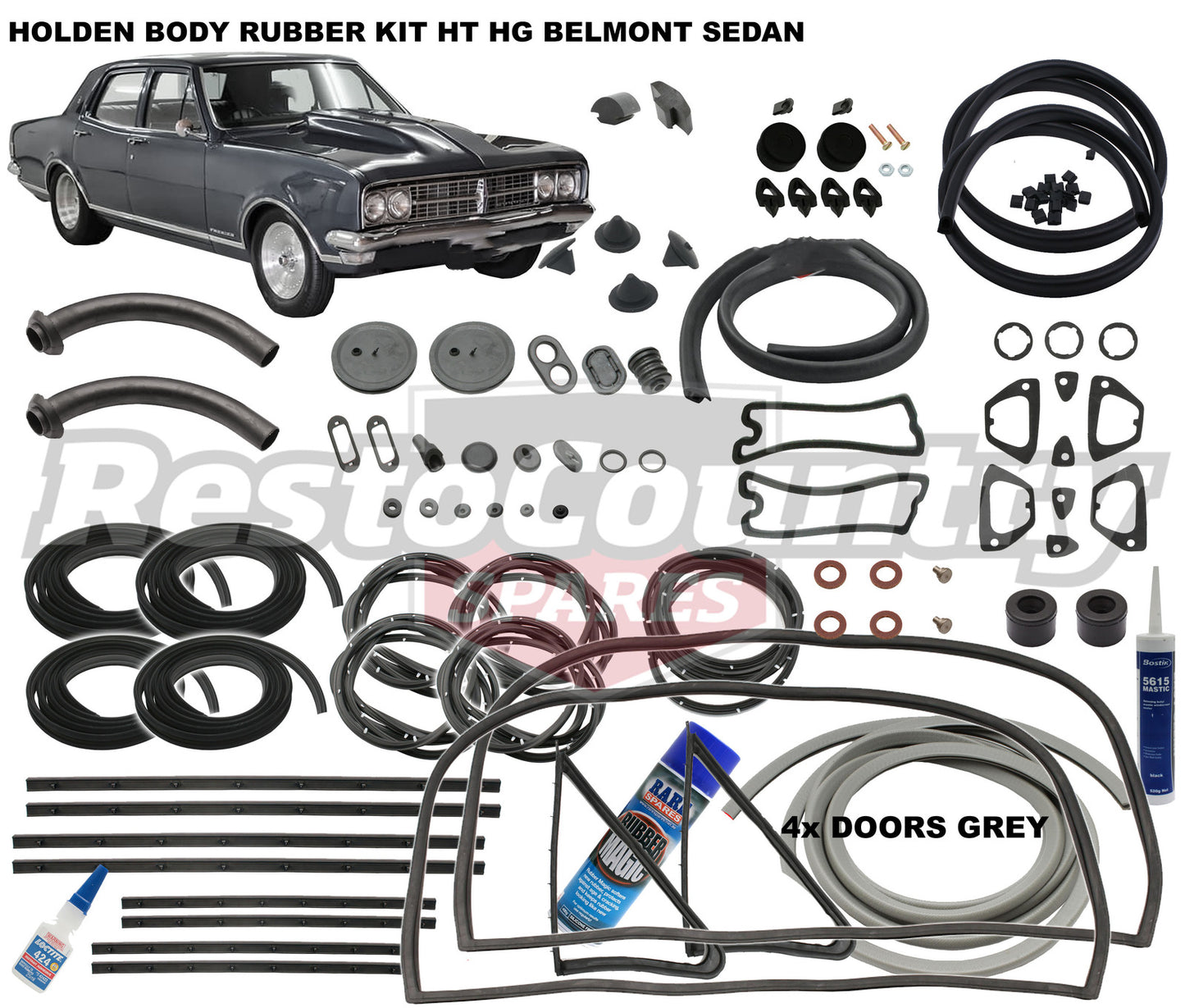 Holden Body Rubber Kit HK PREMIER Sedan GREY Pinchweld - kzHK7-b