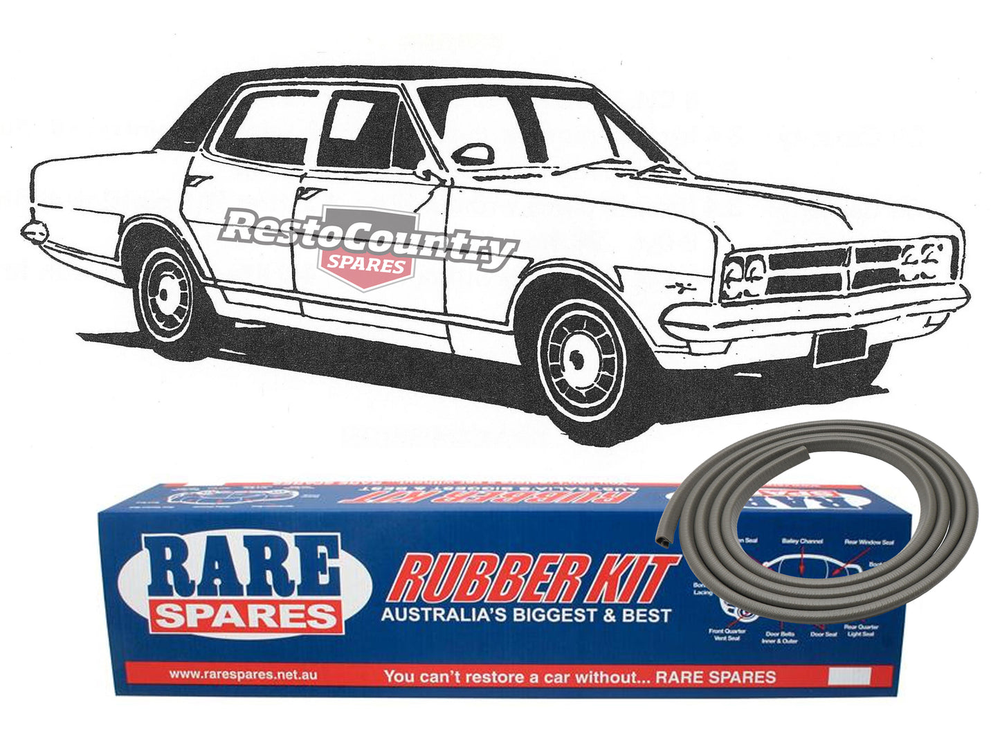 Holden HK Sedan BROUGHAM Body Rubber Kit GREY Pinchweld - kzHK7B-b
