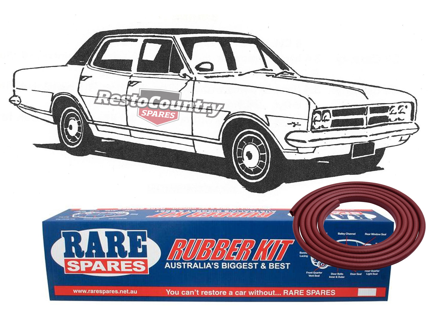 Holden HK Sedan BROUGHAM Body Rubber Kit MAROON Pinchweld - kzHK7B-c
