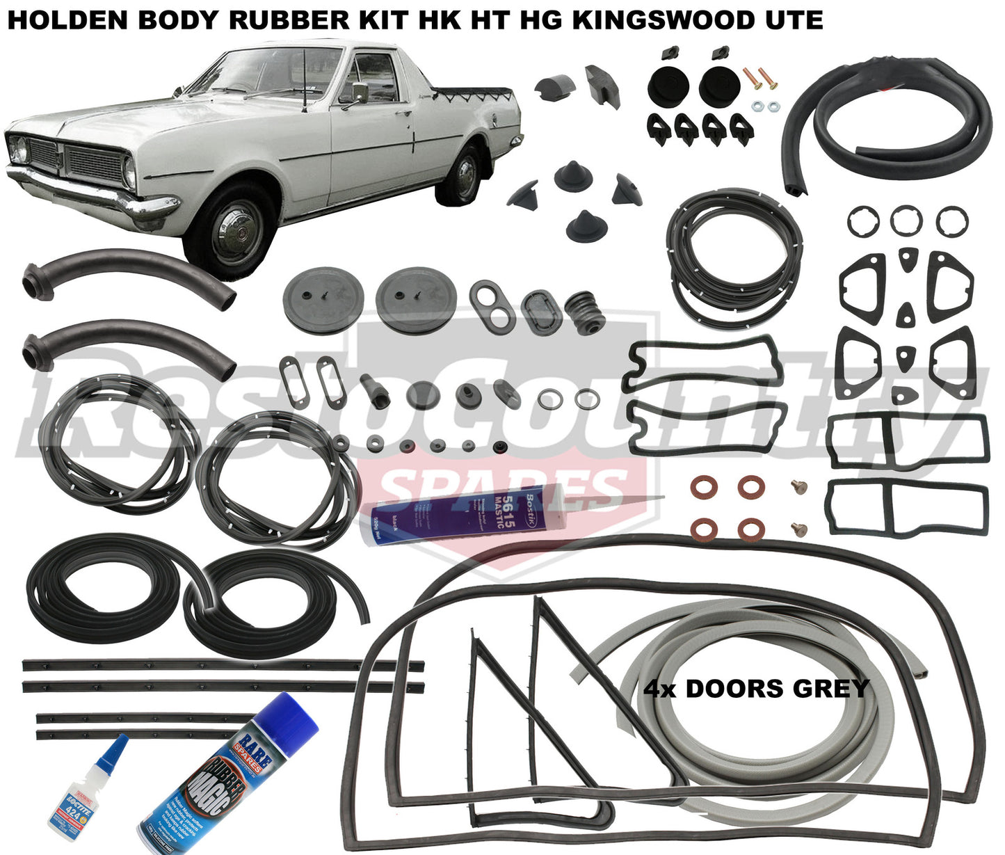 Holden Body Rubber Kit HK HT HG UTE Kingswood GREY Pinchweld - kzHK8-GREY