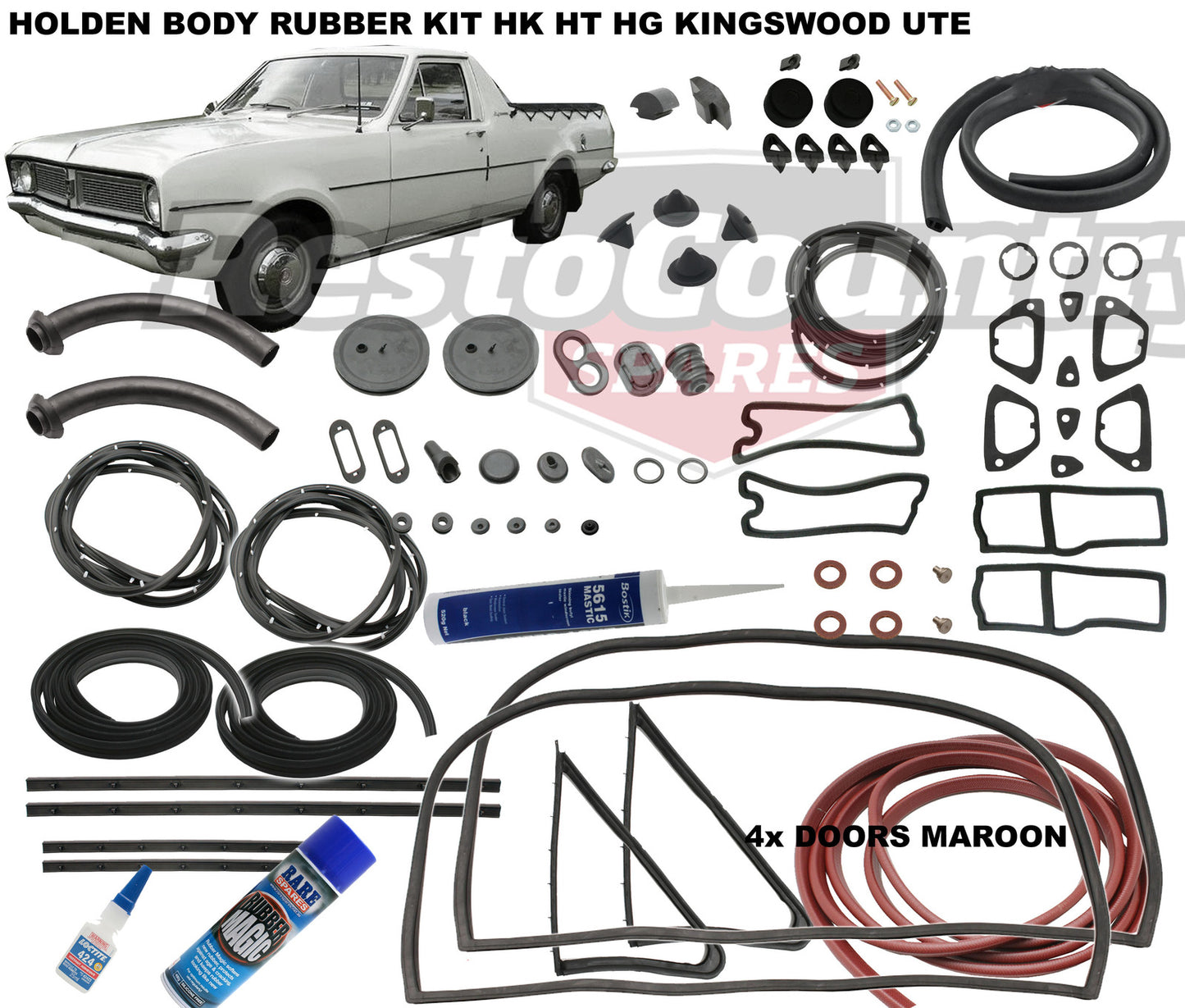 Holden Body Rubber Kit HK HT HG UTE Kingswood MAROON Pinchweld - kzHK8-MAROON