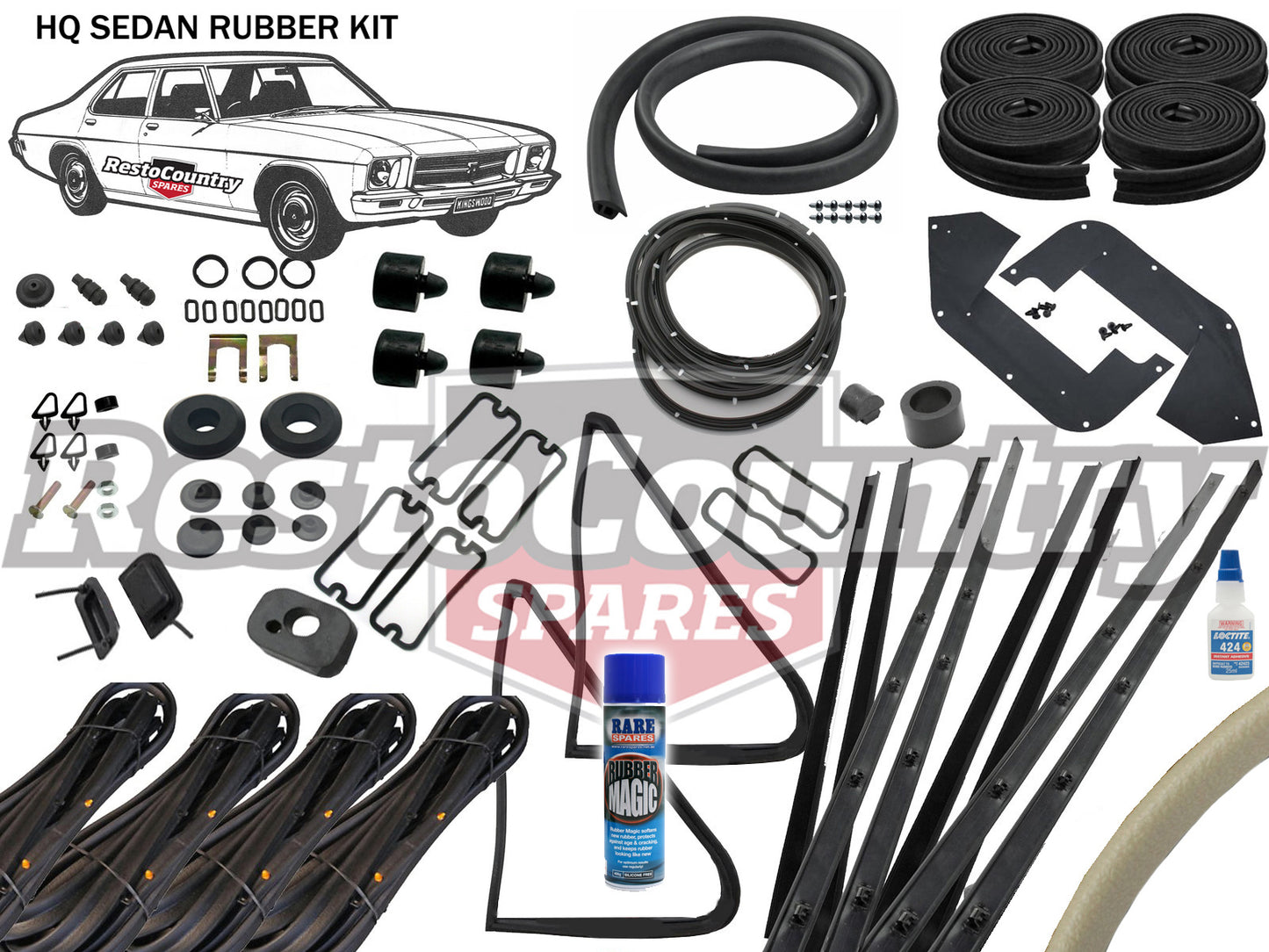 Holden HQ Sedan Complete Body Rubber Kit CHAMOIS Pinchweld - kzHQ1-c