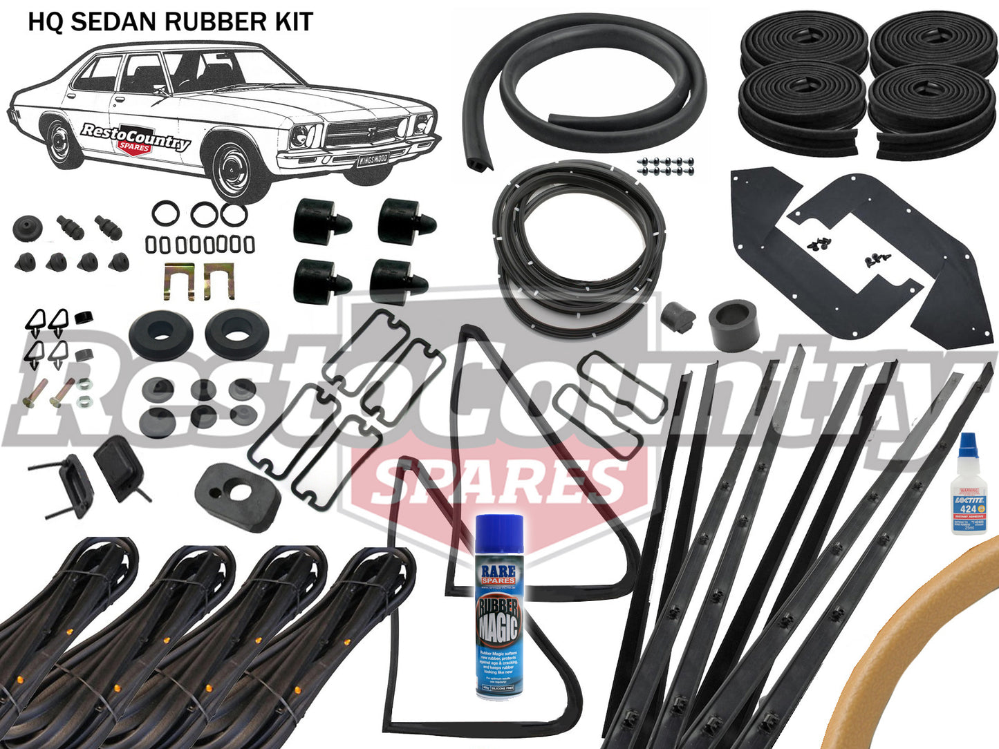 Holden HQ Sedan Complete Body Rubber Kit BUCKSKIN Pinchweld - kzHQ1-d
