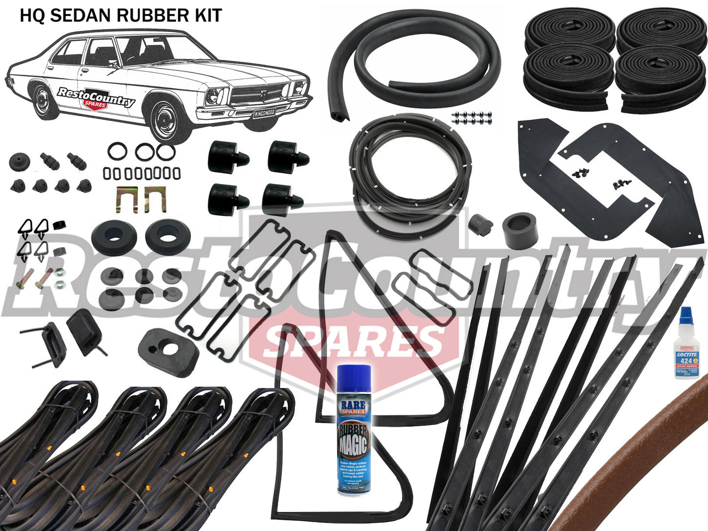 Holden HQ Sedan Complete Body Rubber Kit MID BROWN Pinchweld - kzHQ1-e