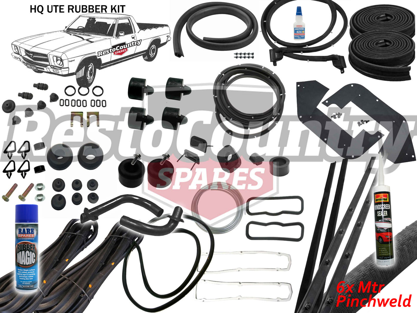 Holden UTE Complete Body Rubber Kit HQ BLACK Pinchweld -kzHQ2-BLACK - kzHQ2-BLACK