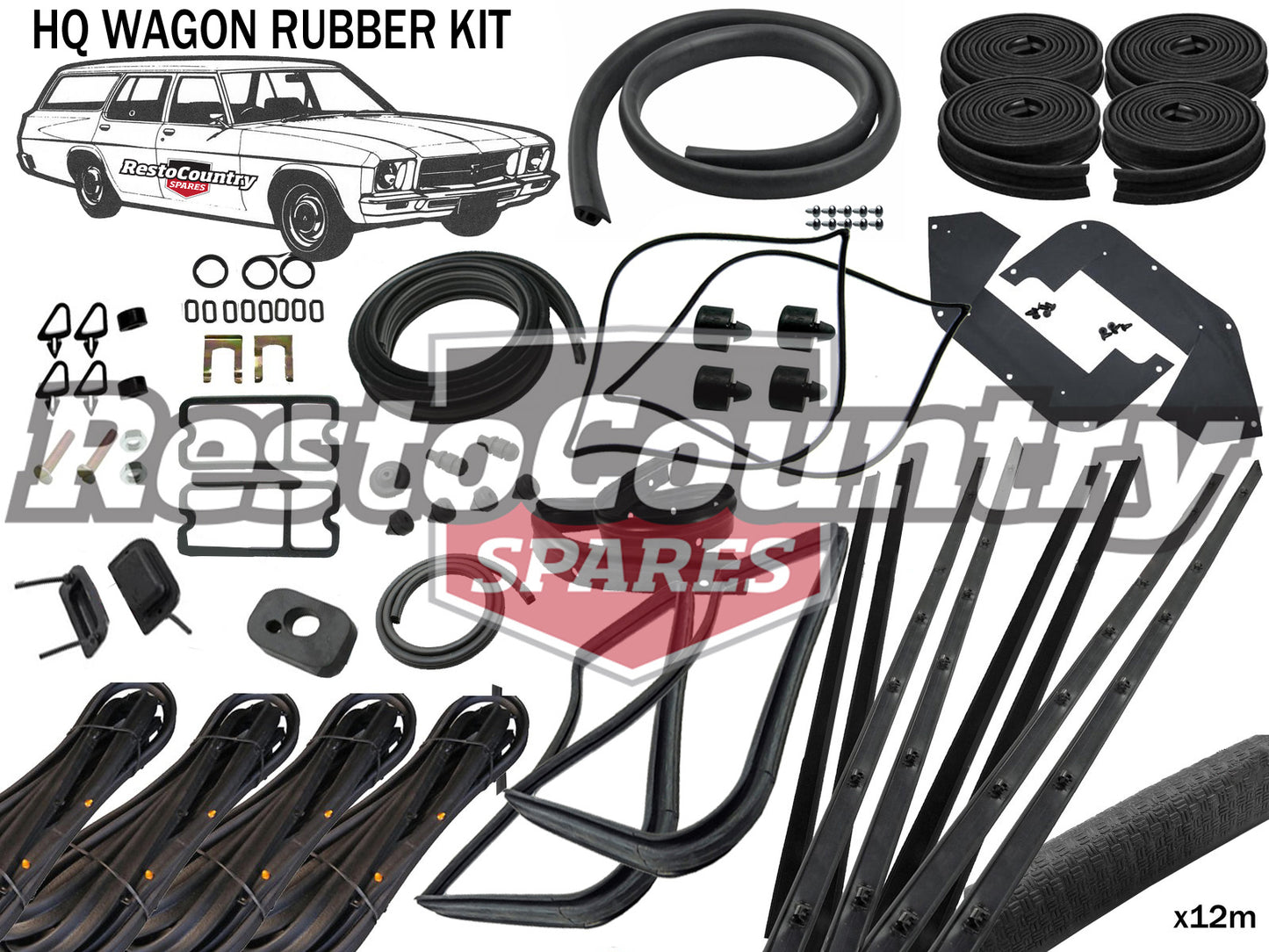 Holden Complete Body Rubber Kit HQ WAGON BLACK Pinchweld - kzHQ3-BLACK