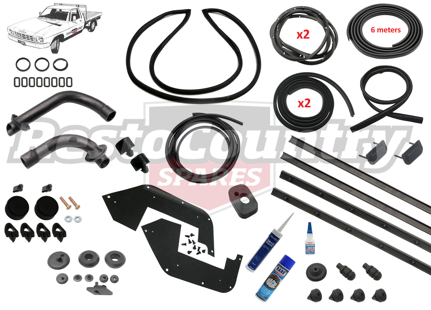 Holden 1 TONNER Complete Body Rubber Kit HQ BLACK Pinchweld - kzHQ7-BLACK