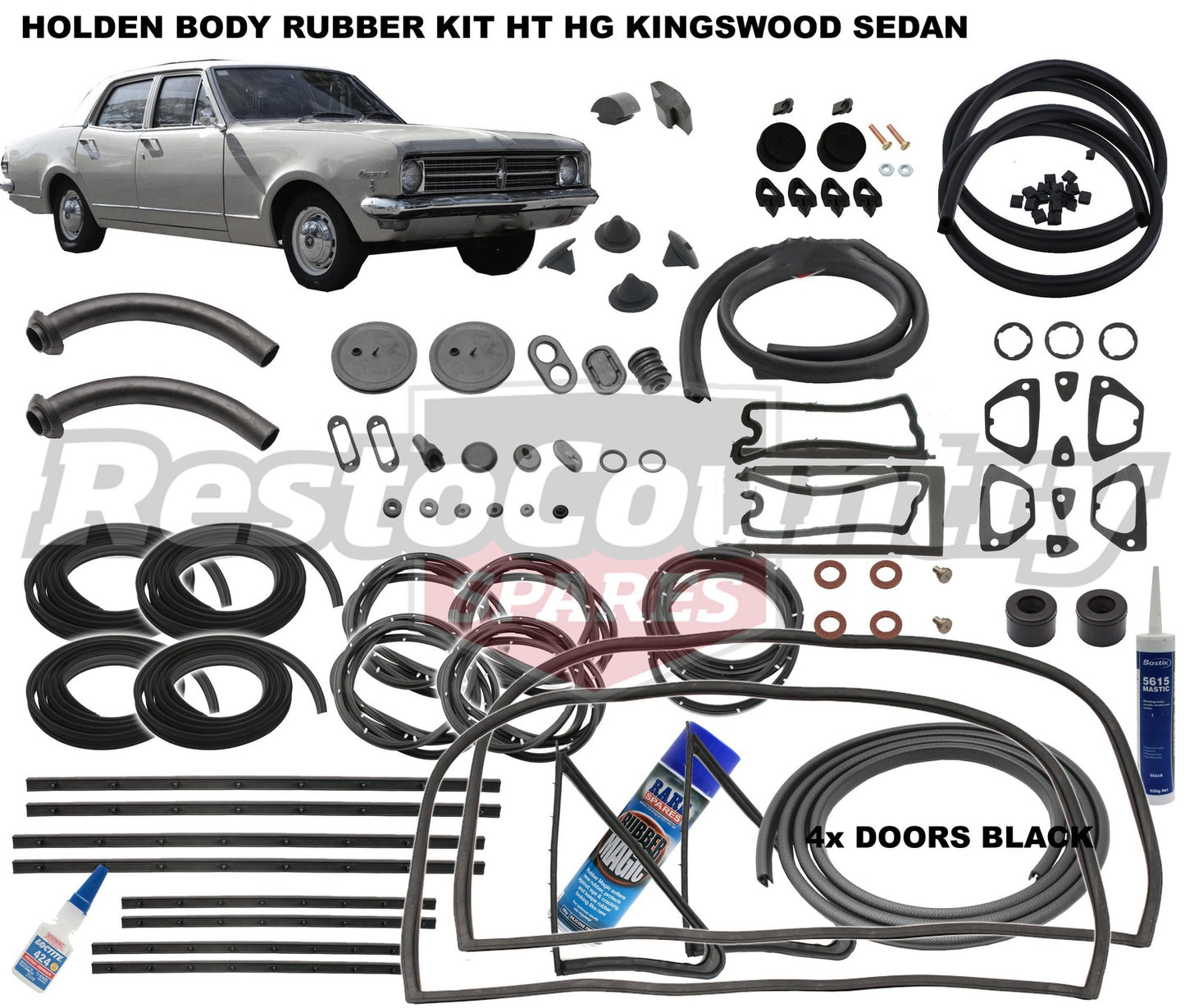 Holden Body Rubber Kit HT HG Kingswood SEDAN BLACK Pinchweld - kzHT1-BLACK