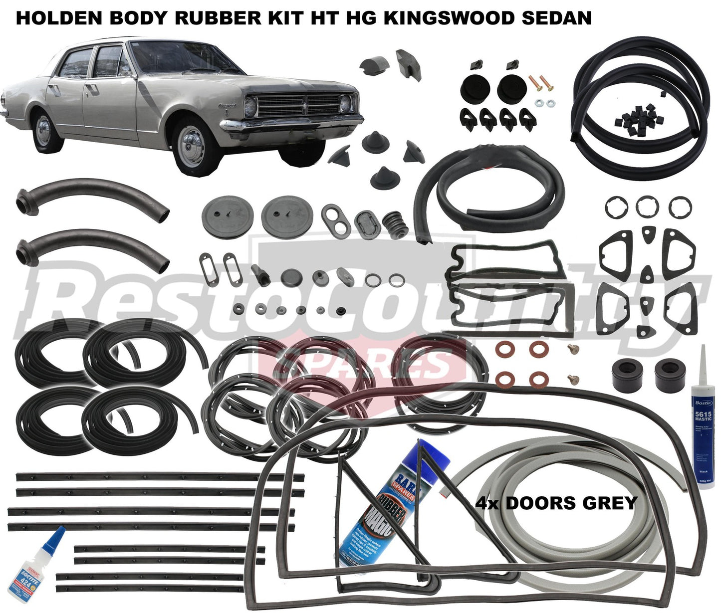 Holden Body Rubber Kit HT HG Kingswood SEDAN GREY Pinchweld - kzHT1-GREY
