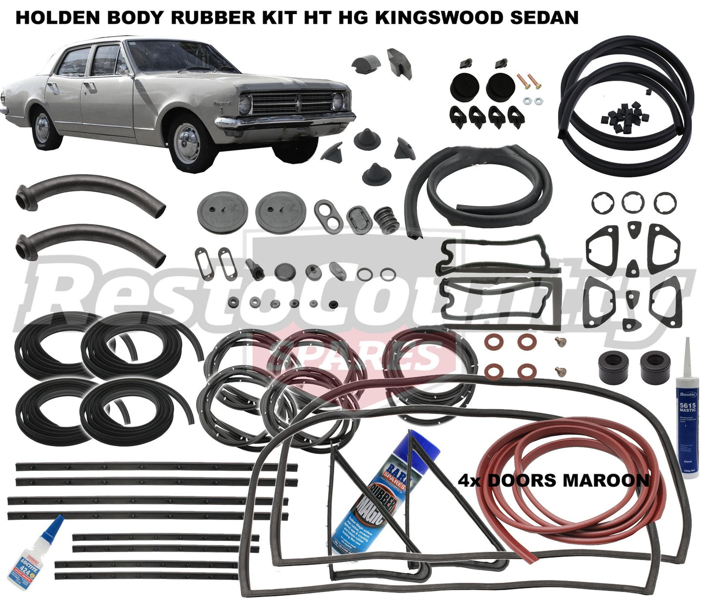 Holden Body Rubber Kit HT HG Kingswood SEDAN MAROON Pinchweld - kzHT1-MAROON