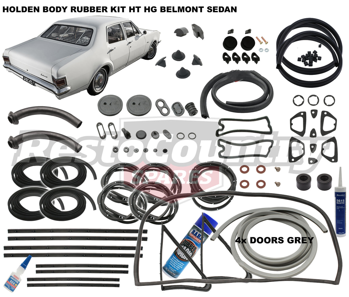 Holden Body Rubber Kit HT HG Belmont SEDAN GREY Pinchweld - kzHT4-GREY