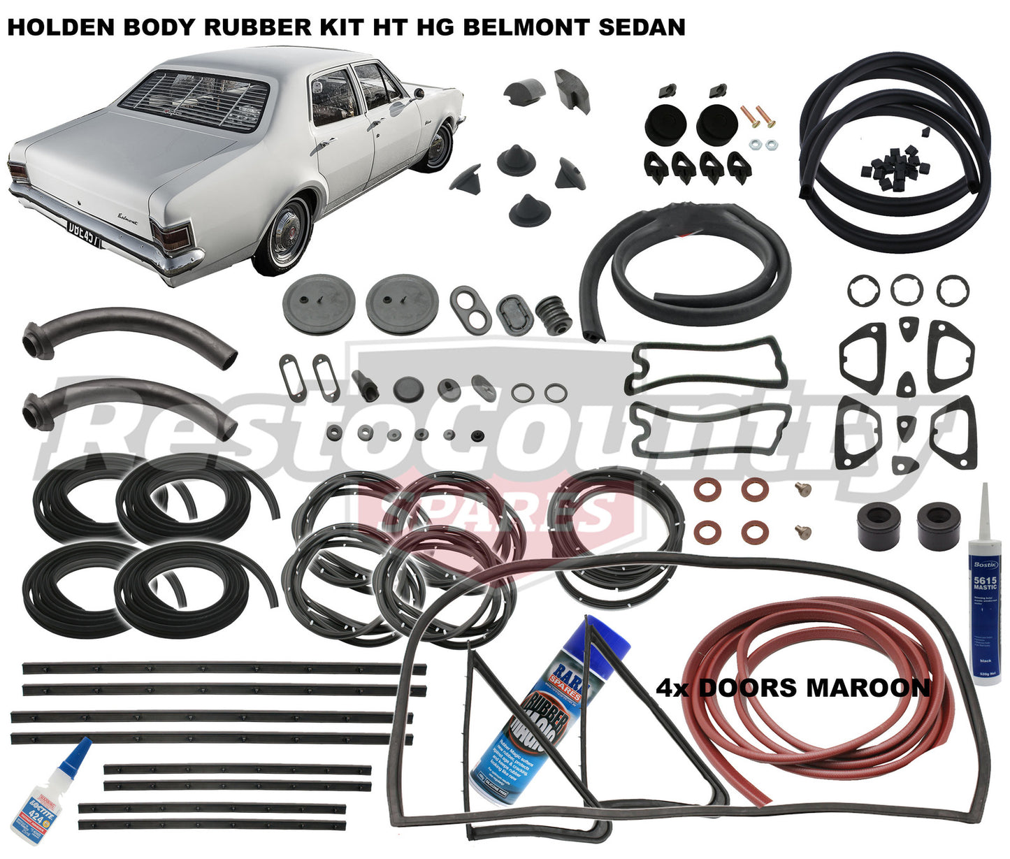 Holden Body Rubber Kit HT HG Belmont SEDAN MAROON Pinchweld - kzHT4-MAROON