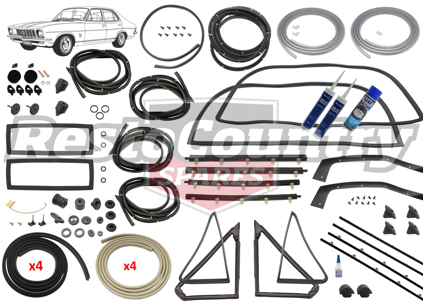 Holden Torana LC LJ SEDAN Complete Body Rubber Kit CHAMOIS Pinchweld -kzLC2-CHAMOIS - kzLC2-CHAMOIS