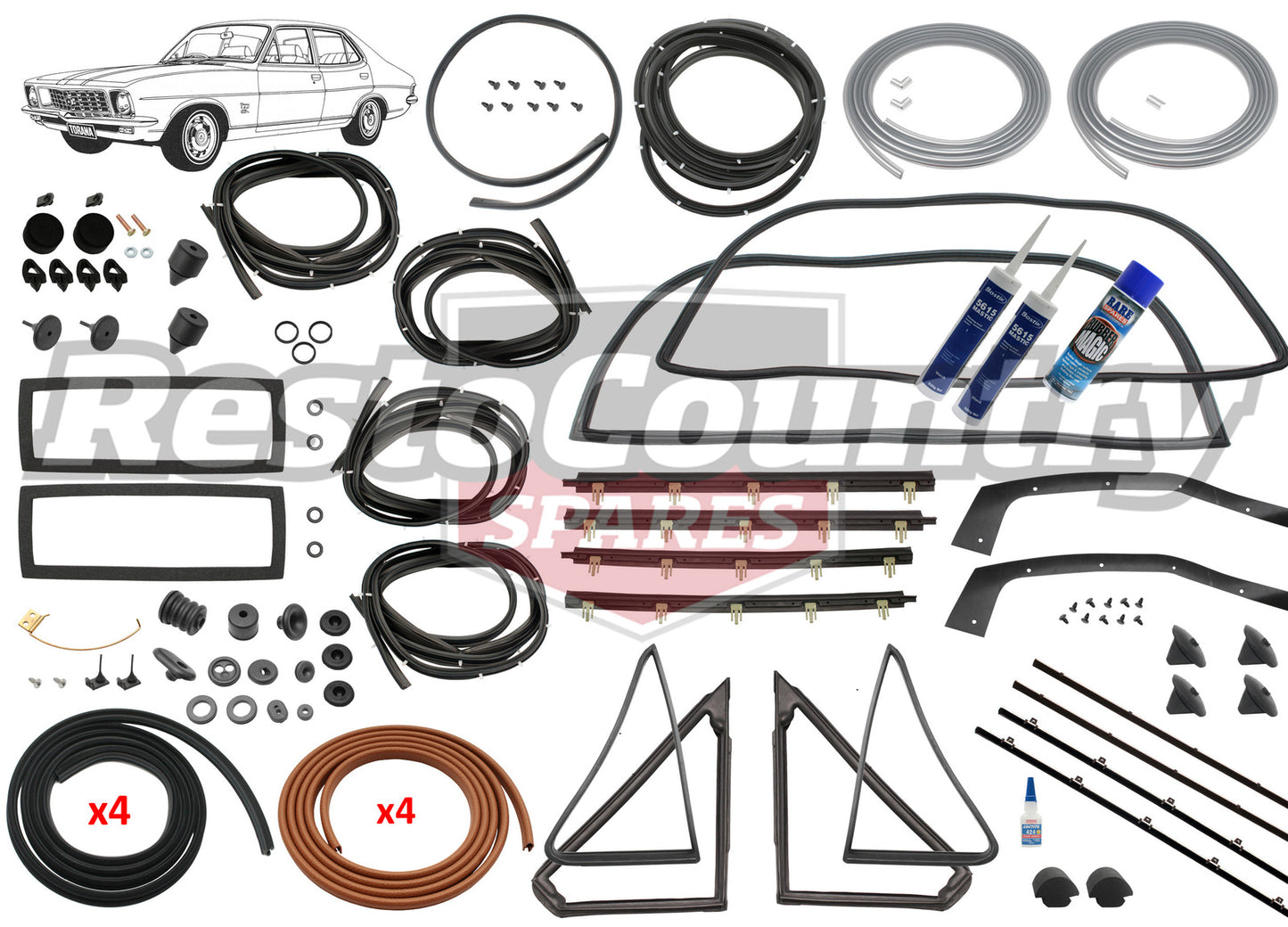 Holden Torana LC LJ Sedan Complete Body Rubber Kit GAZELLE Pinchweld - kzLC2-GAZELLE