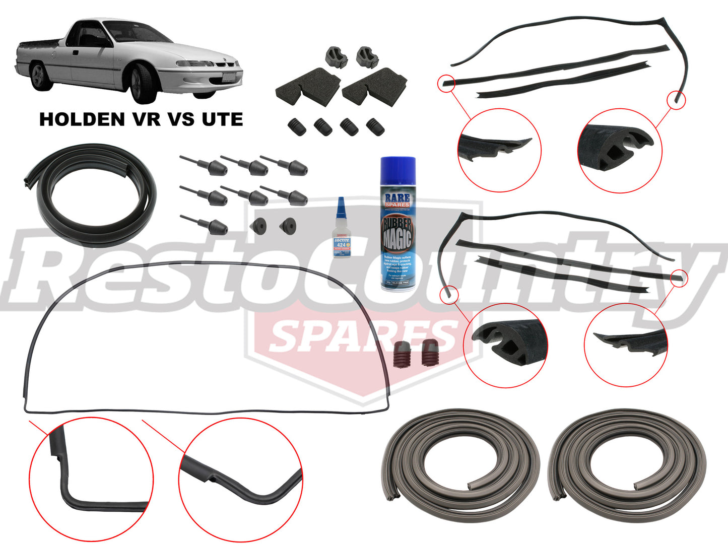 Holden UTE Body Rubber Kit VR VS Commodore GREY Pinchweld - kzVR2-a