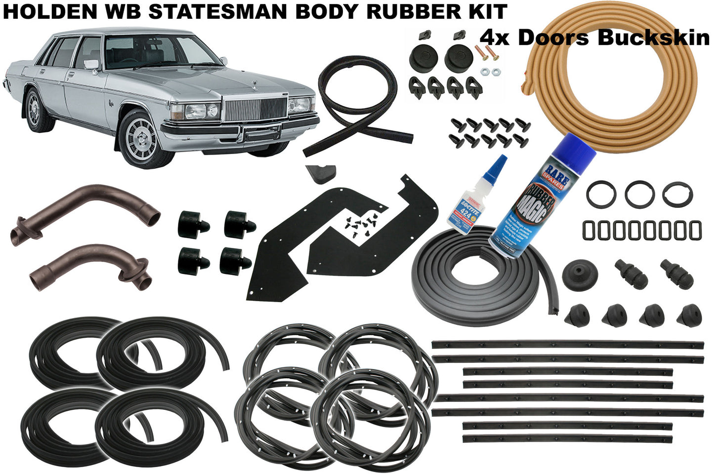 Holden Body Rubber Kit WB STATESMAN BUCKSKIN Pinchweld - kzWB1-d