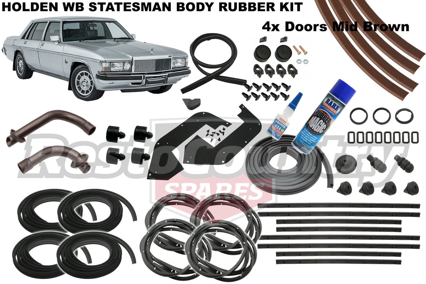 Holden Body Rubber Kit WB STATESMAN MID BROWN Pinchweld - kzWB1-e