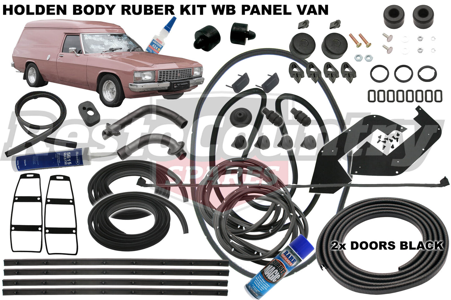 Holden PANEL VAN Body Rubber Kit WB BLACK Pinchweld - kzWB4-black
