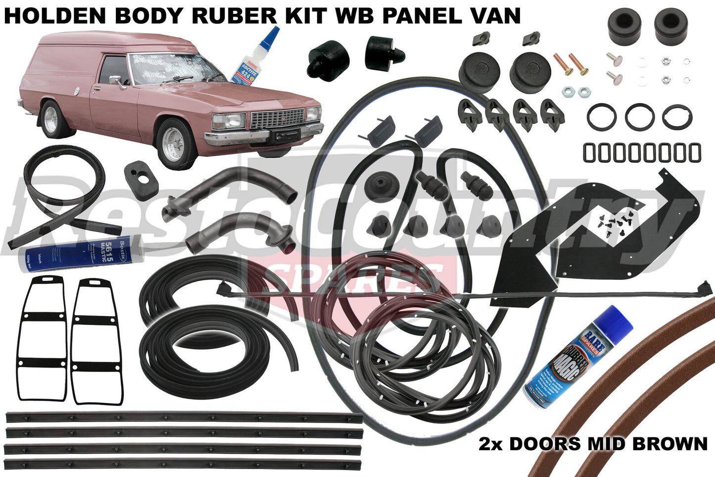 Holden PANEL VAN Body Rubber Kit WB MID BROWN Pinchweld - kzWB4-e